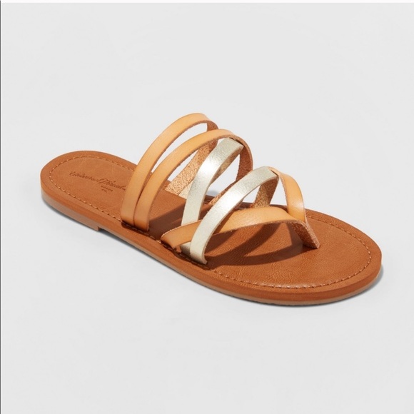NWT Universal Thread Gold Maritza Tan Slide Sandal